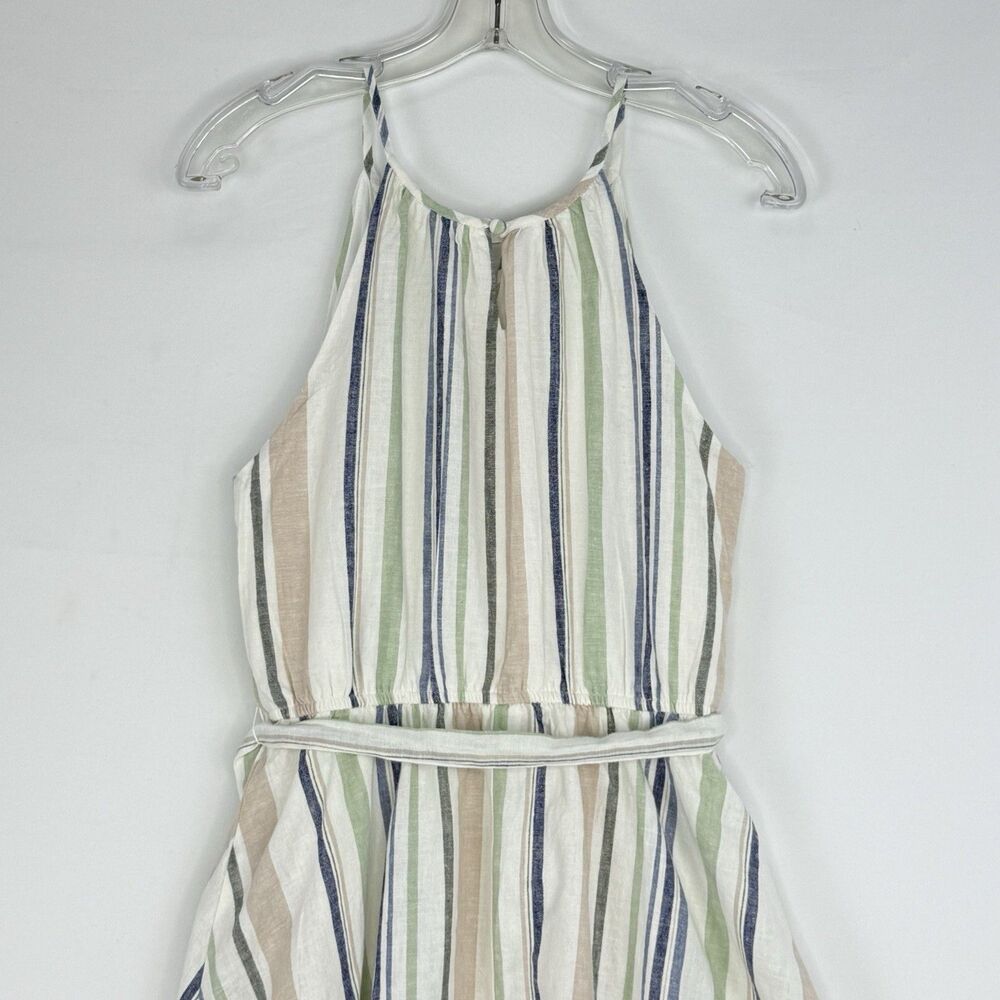 Women's Striped Linen Blend Lined Keyhole Halter Dress Multicolor Size M Miami - Picture 8 of 16
